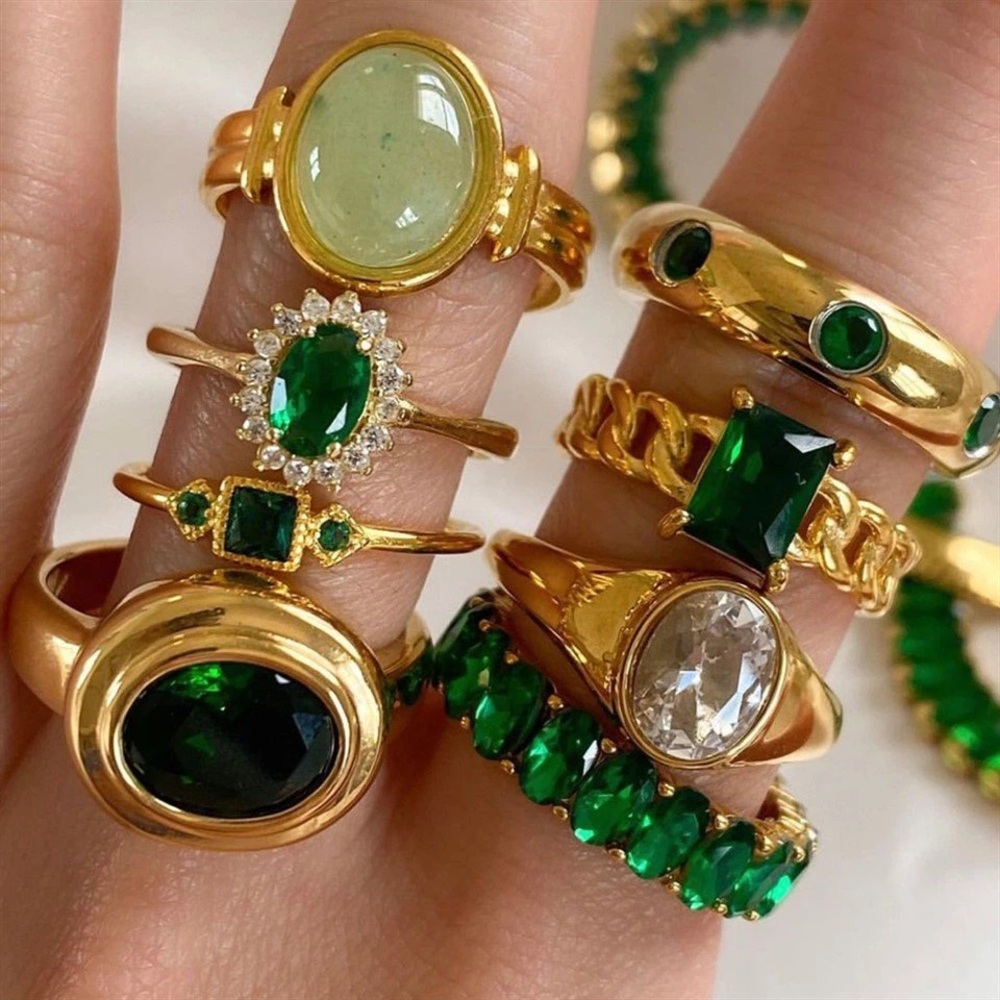 18K Gold Plated Emerald Green Swarovski Crystal Ring*Cubic Zirconia Zircon*JD